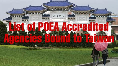 list of agency for taiwan accredited by poea|List of Agencies bound to Taiwan Accredited by Department of .
